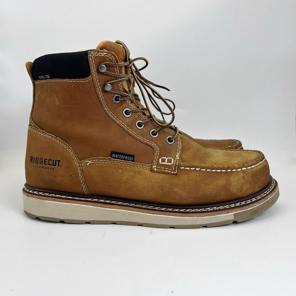Ridgecut Contractor 6” Boots Mens Sz 12 M Brown Steel Moc Toe Work WP YMF-2105